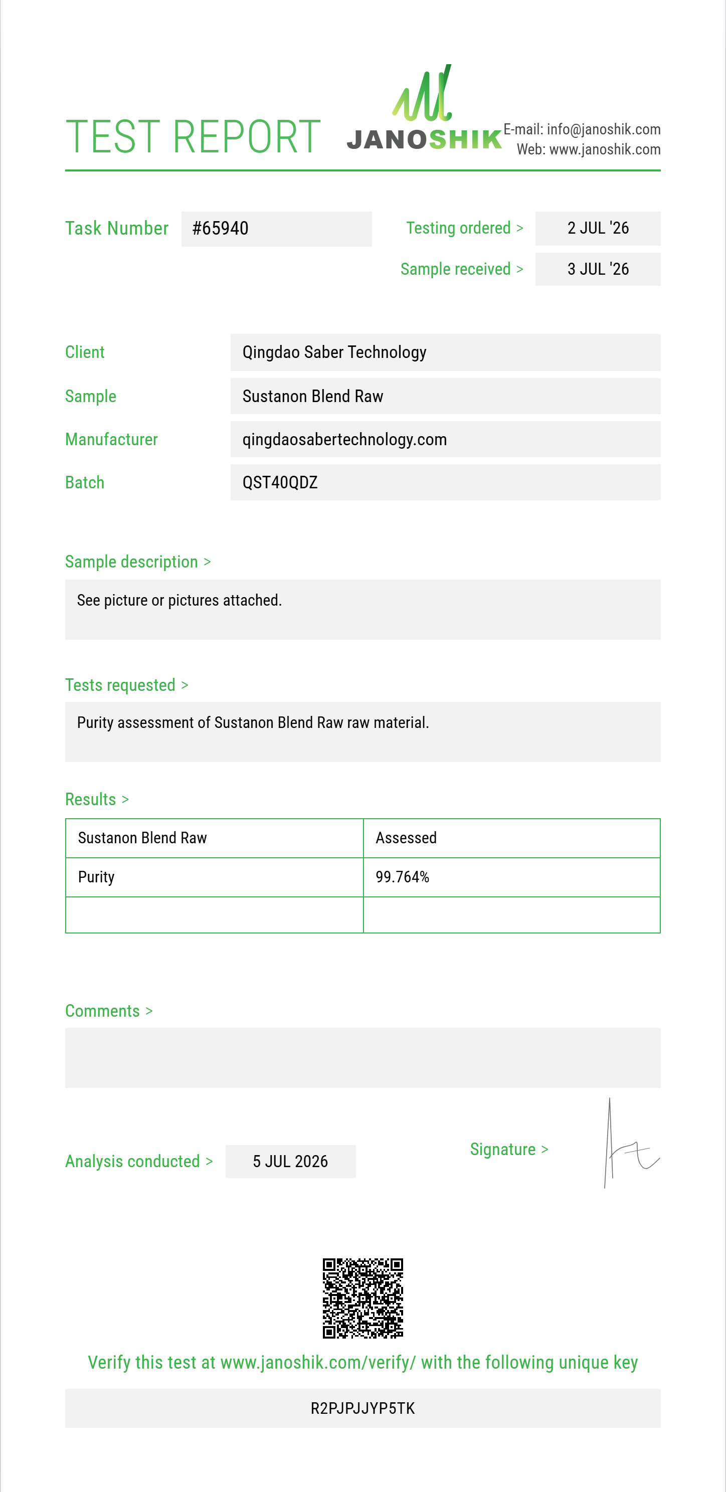 Sustanon Blend Raw Purity (HPLC) report by Janoshik Analytical