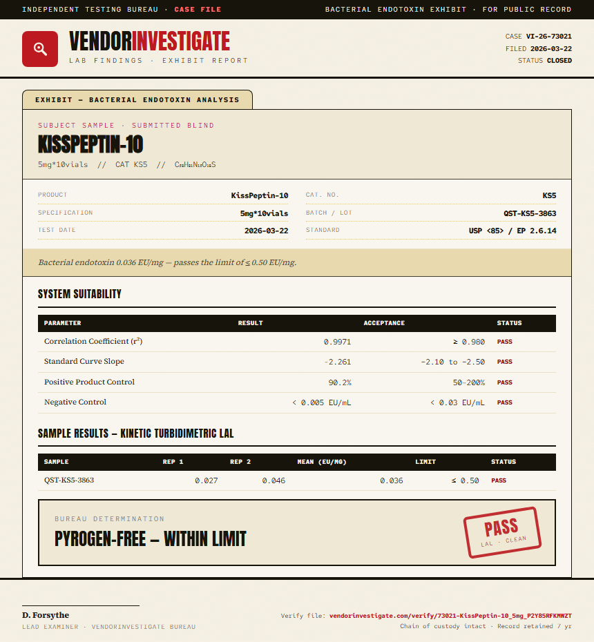 KissPeptin-10 Endotoxin report by VendorInvestigate